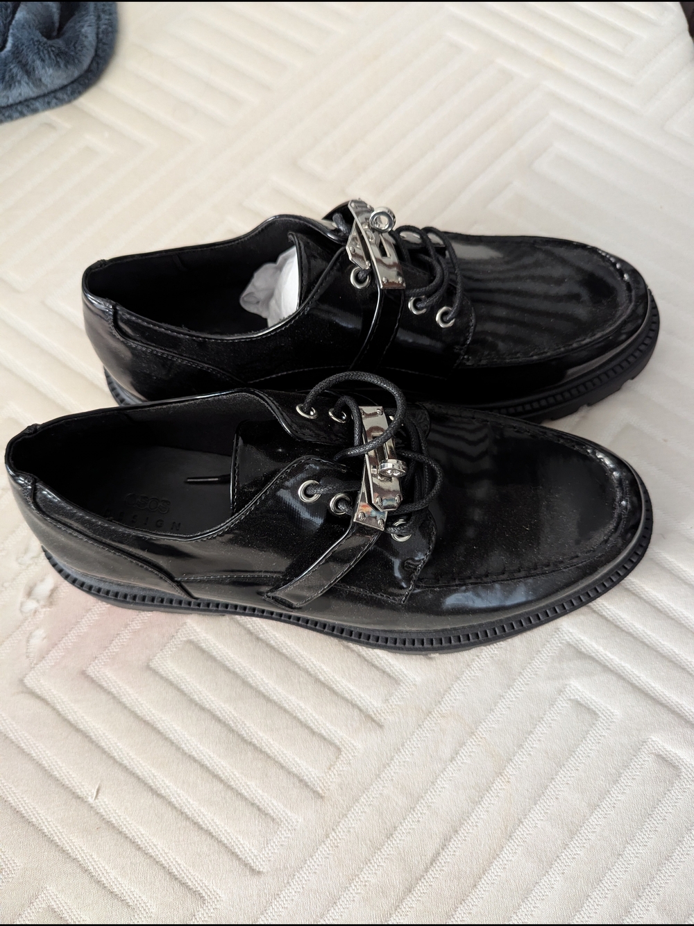 ASOS Black Patent Lace-Up Derby Shoes with Silver Hardware